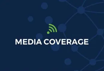 Text reading 'MEDIA COVERAGE' below a green and white wireless signal icon on a dark blue background with abstract network nodes.