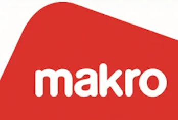 Makro brand name in white lowercase letters on a red background with a rounded corner.