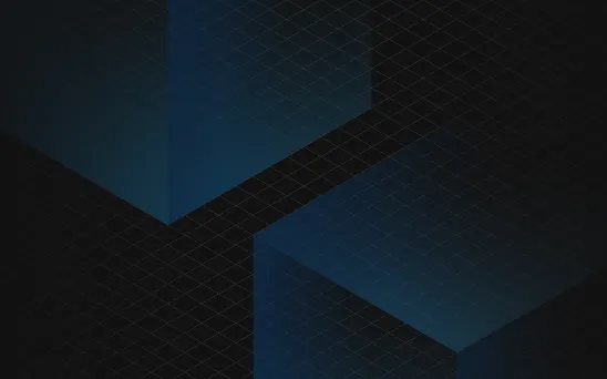 Two large dark blue boxes on a black grid background with a subtle geometric pattern, viewed in an isometric style.