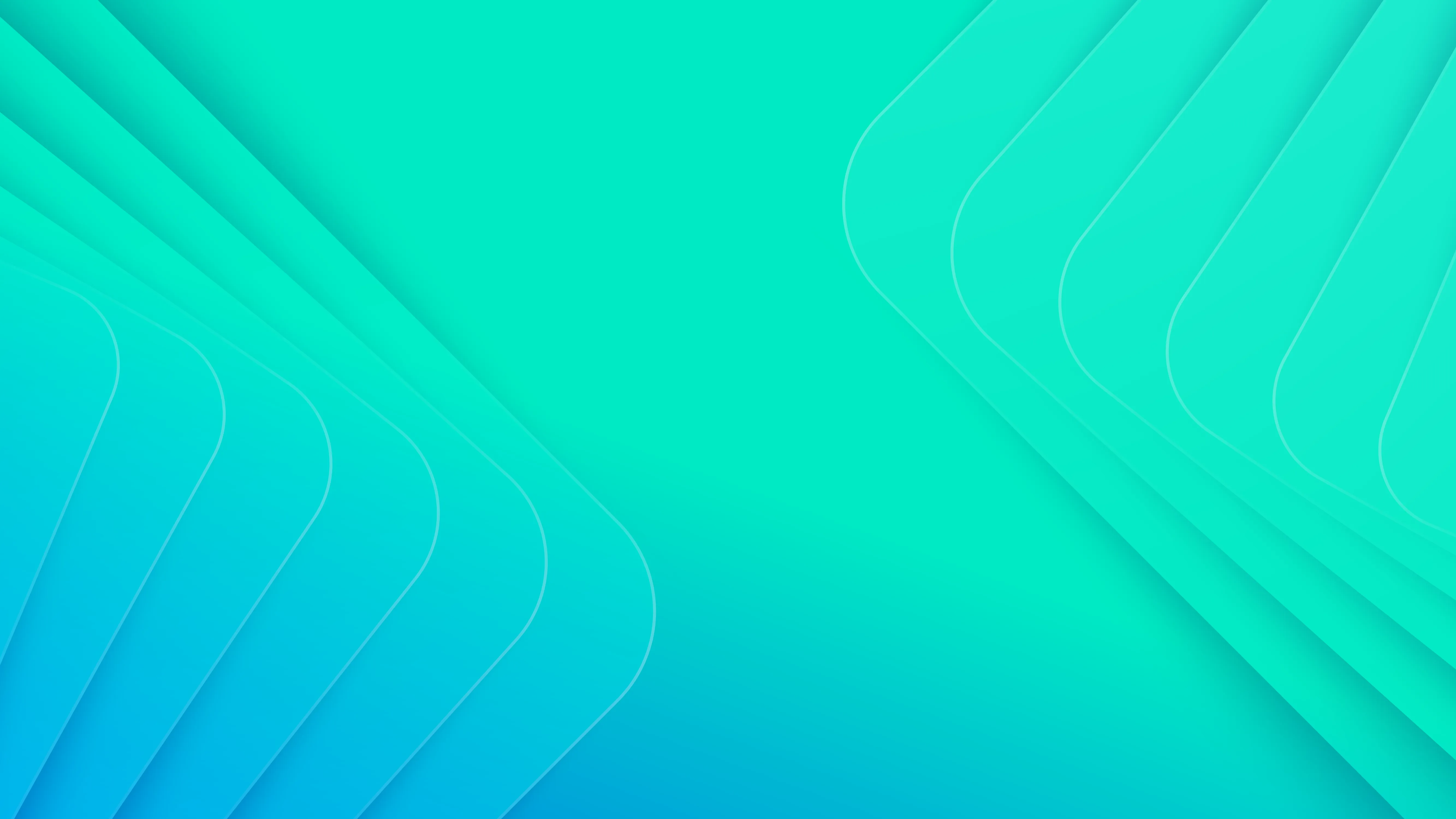 Abstract background with turquoise and blue gradient featuring layered, curved shapes forming symmetrical patterns on the left and right sides.