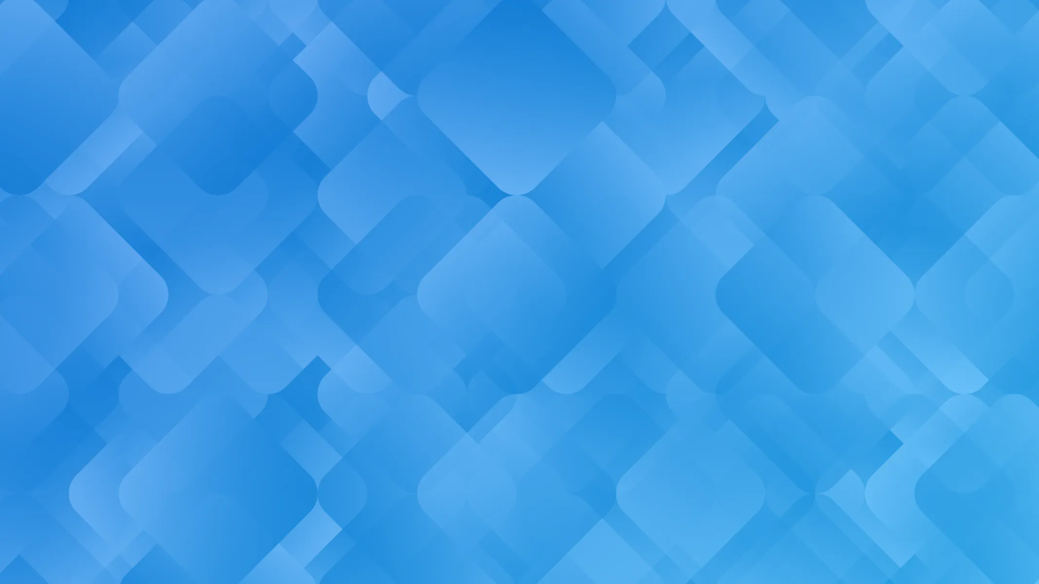 Abstract blue background with overlapping translucent rounded squares and diamond shapes in varying shades.