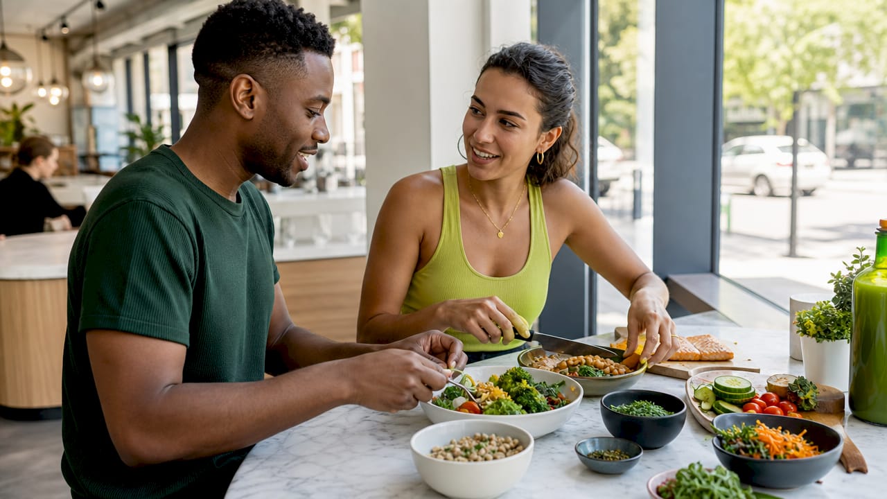 Hands preparing healthy personalized meal together
