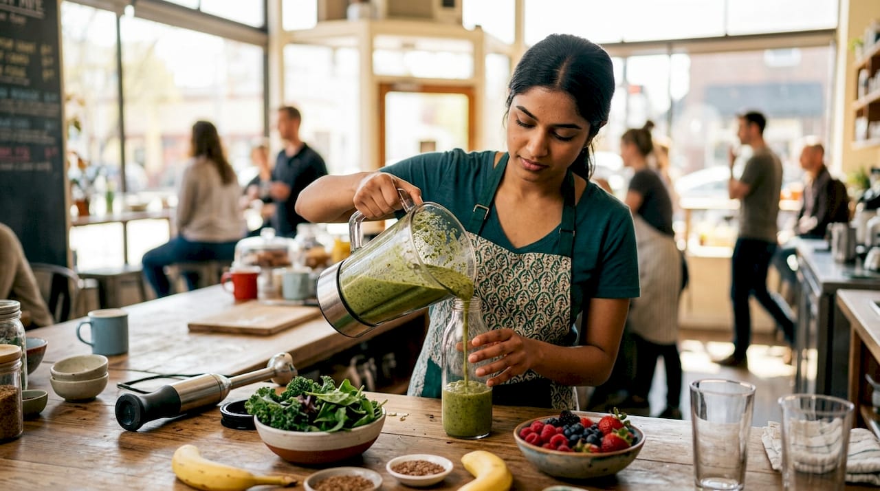 Woman making meal replacement smoothie