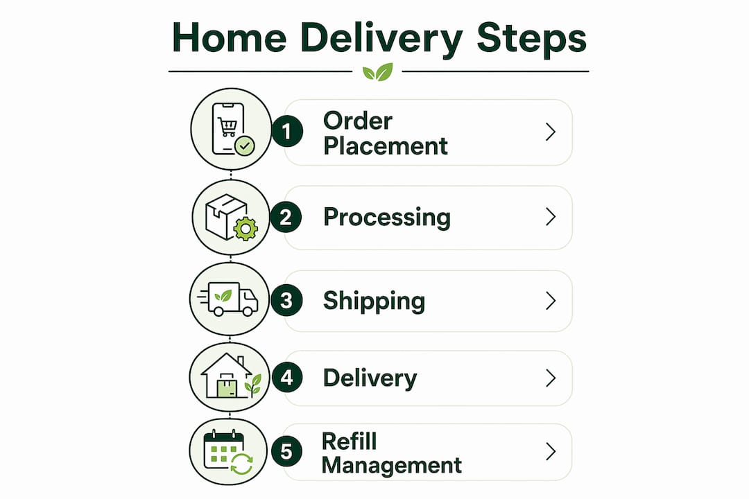 Infographic showing steps for home prescription delivery process