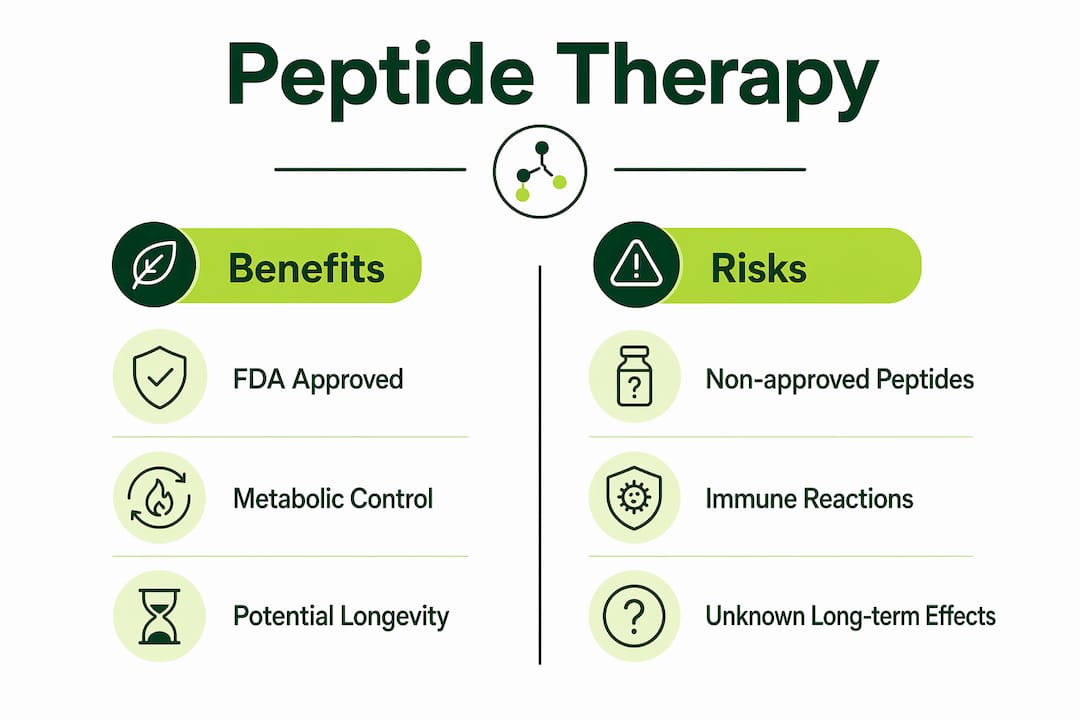 Infographic comparing peptide therapy benefits and risks