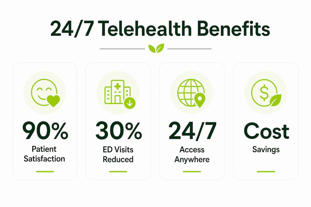 Infographic highlighting key benefits of 24/7 telehealth support