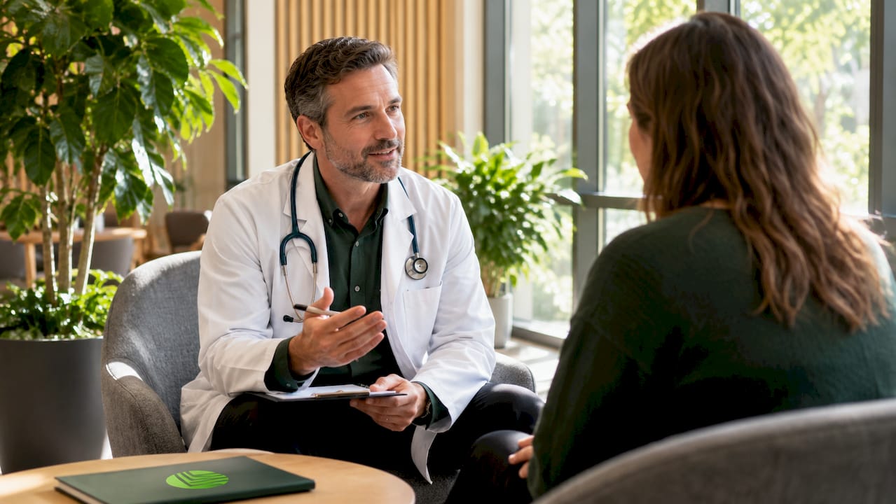 Doctor and patient in clinic exam room