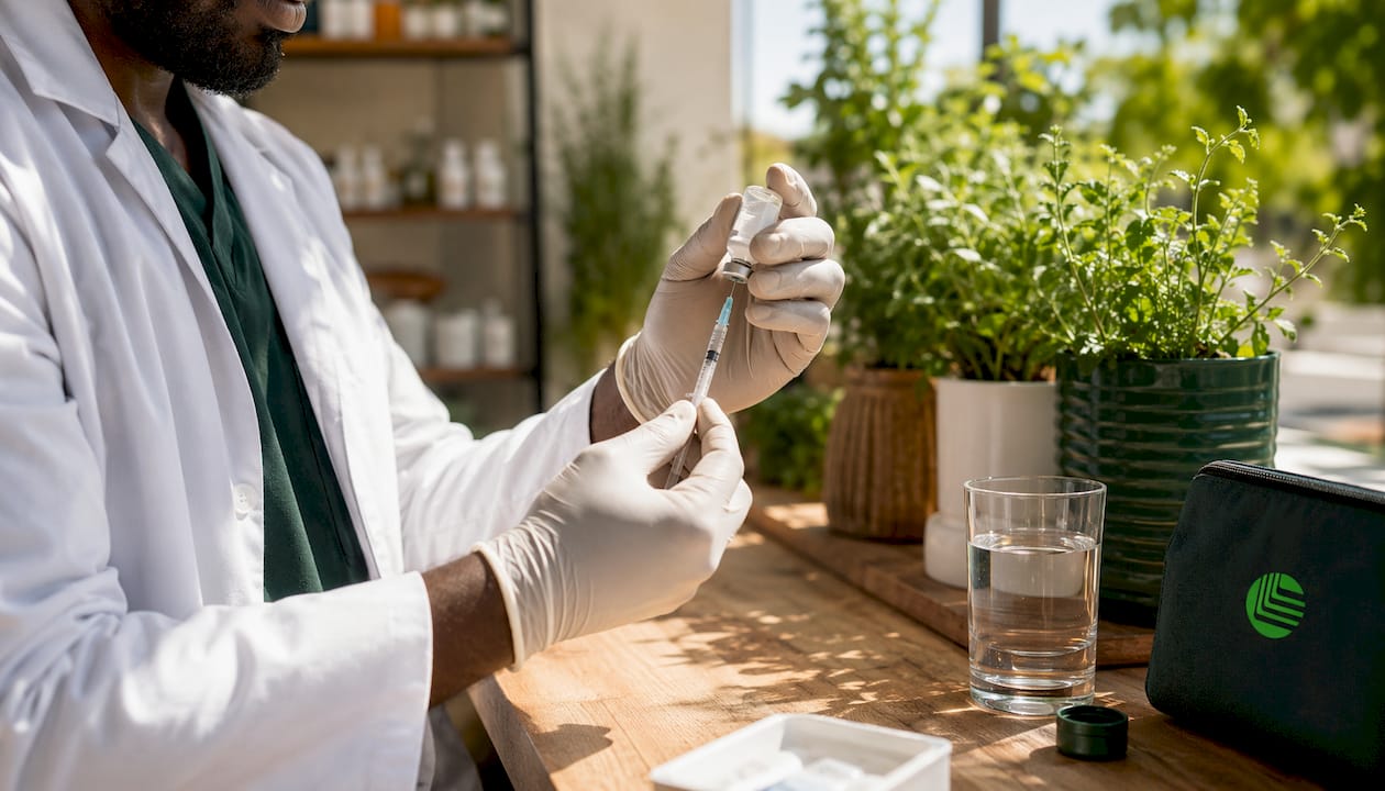 Pharmacist preparing GLP-1 injection medication