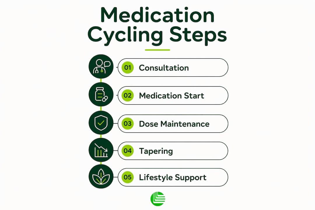 Infographic showing medication cycling steps
