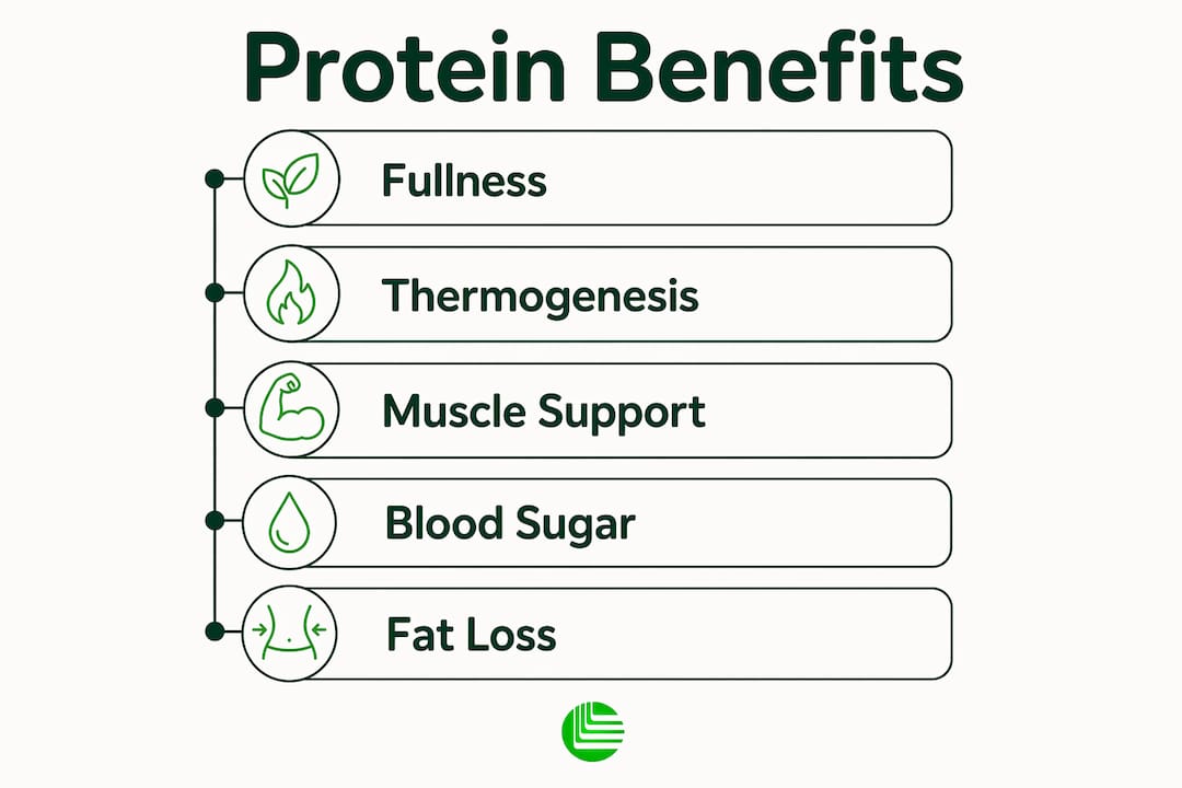 Infographic showing protein benefits in weight loss