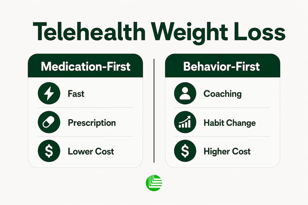 Infographic comparing telehealth weight loss program types