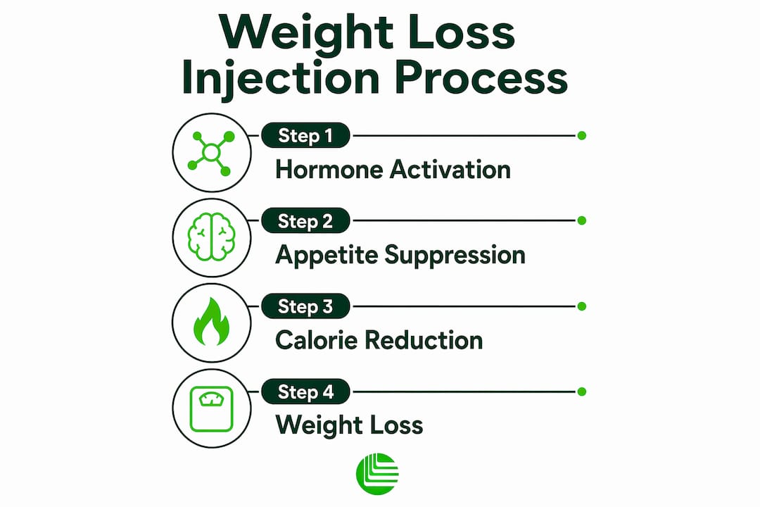 Infographic illustrating steps of weight loss injections