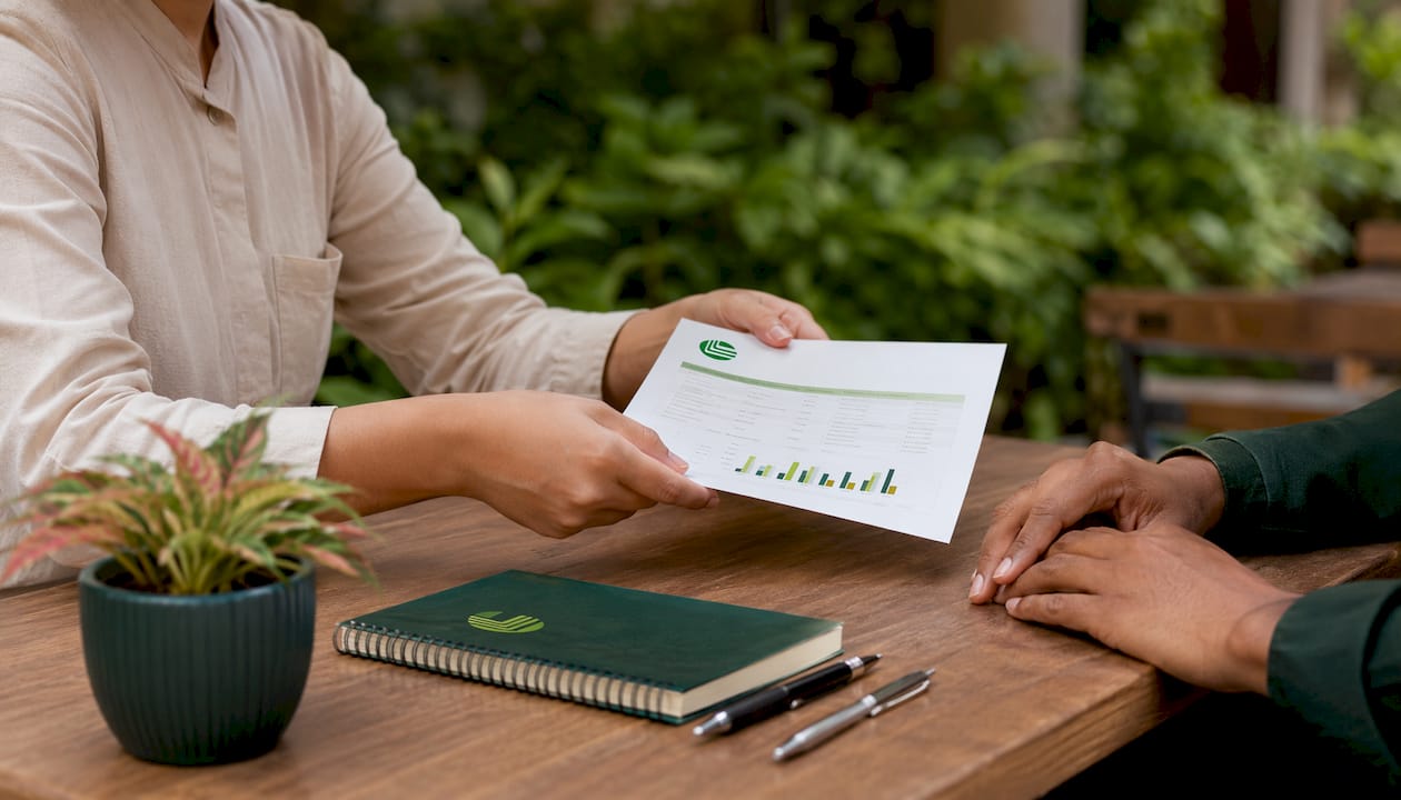 Hands exchanging peptide therapy safety documents