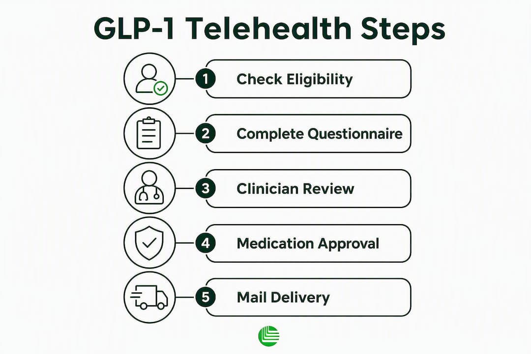 Infographic showing GLP-1 telehealth process steps