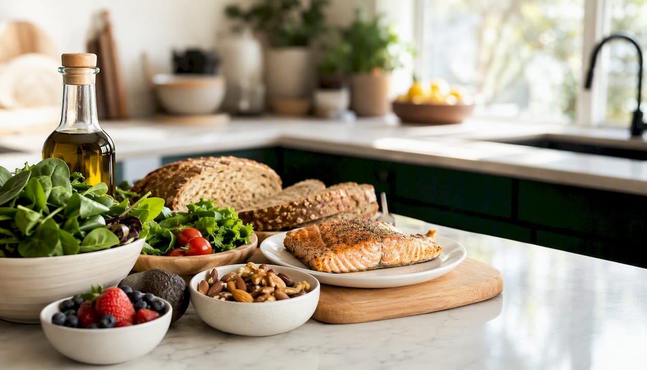 Mediterranean diet ingredients on table