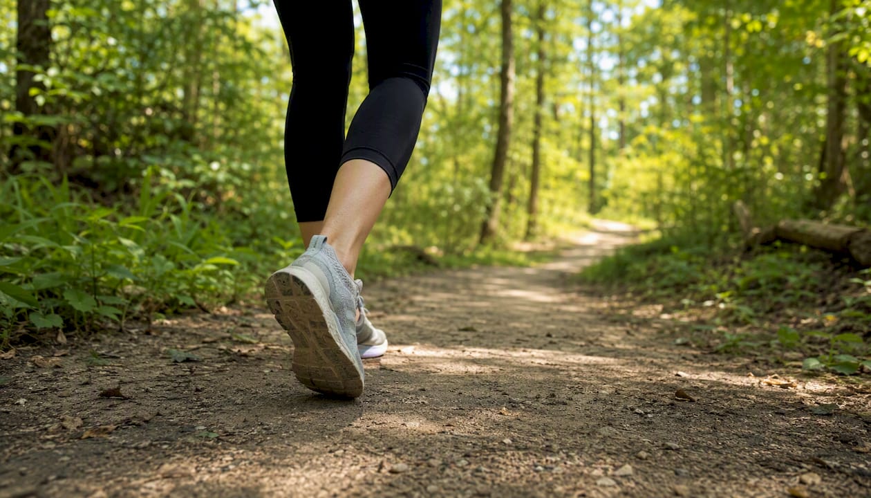 Person walking briskly for aerobic exercise