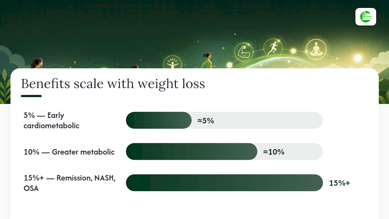 Diagram of weight loss percentages and clinical benefits