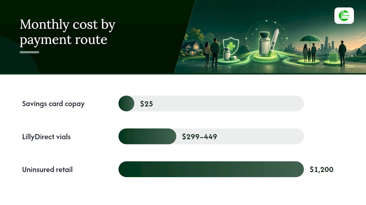Tirzepatide cost comparison by payment route and insurance