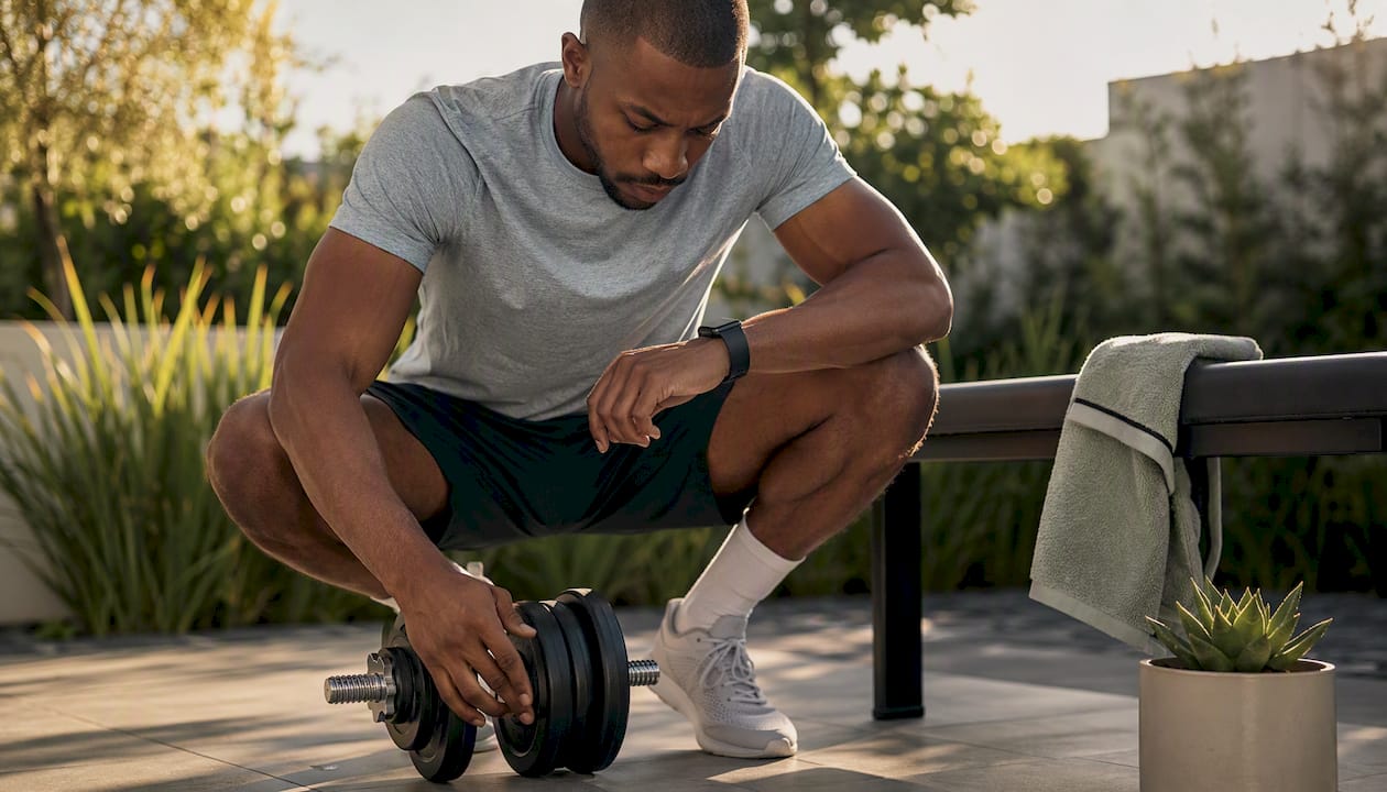 Adjusting dumbbell weight and tracking reps