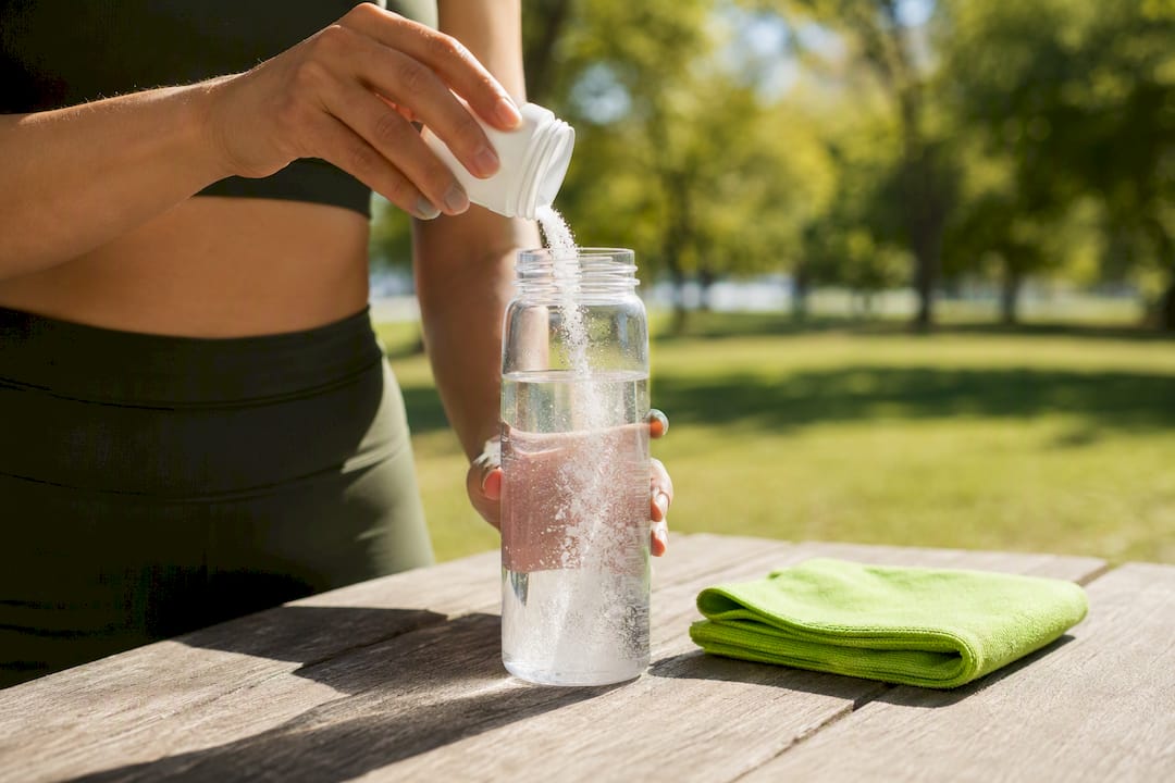 Electrolyte powder being mixed into water