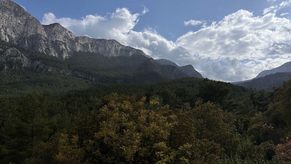 Wide view of Geyikbayiri limestone crags in the Taurus mountains above Antalya, Turkey