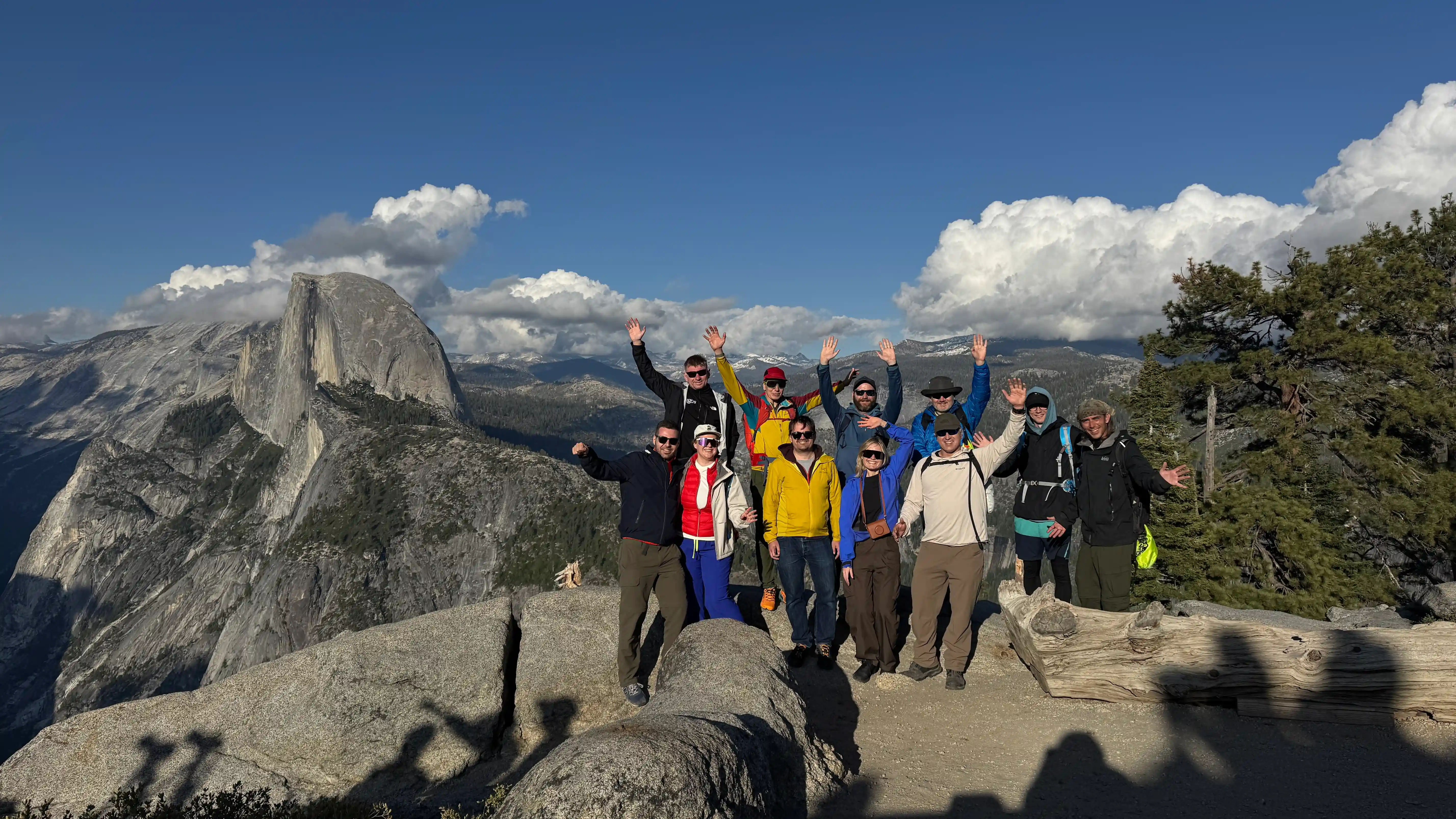 The whole group posing together at Glacier Point