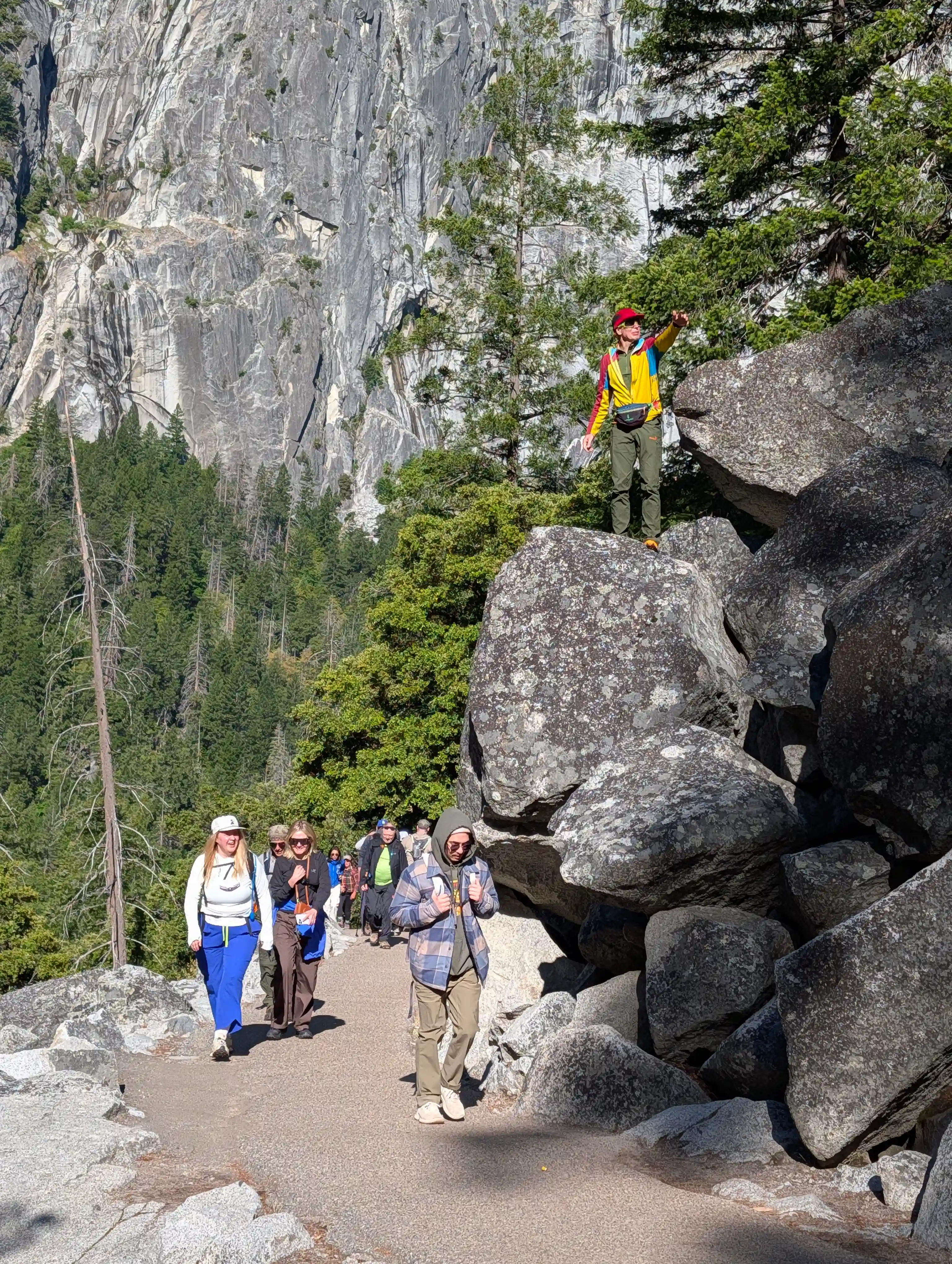 The group walking the Mist Trail together