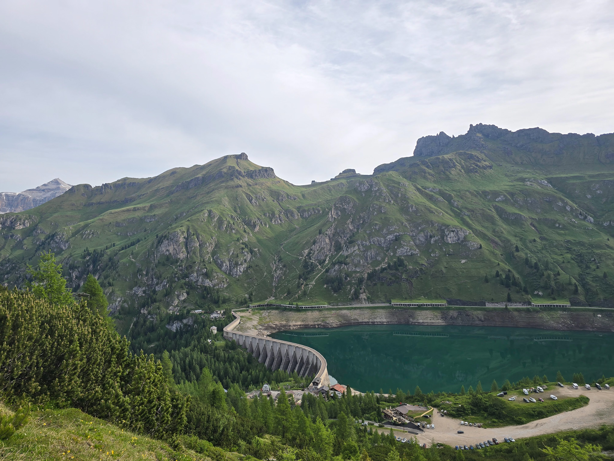 View of Lake Fedaia on the descent from Marmolada