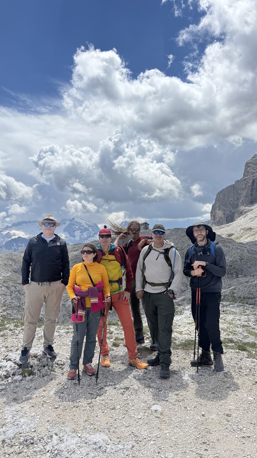 The Geeks Go Peaks team hiking toward Rifugio Kostner