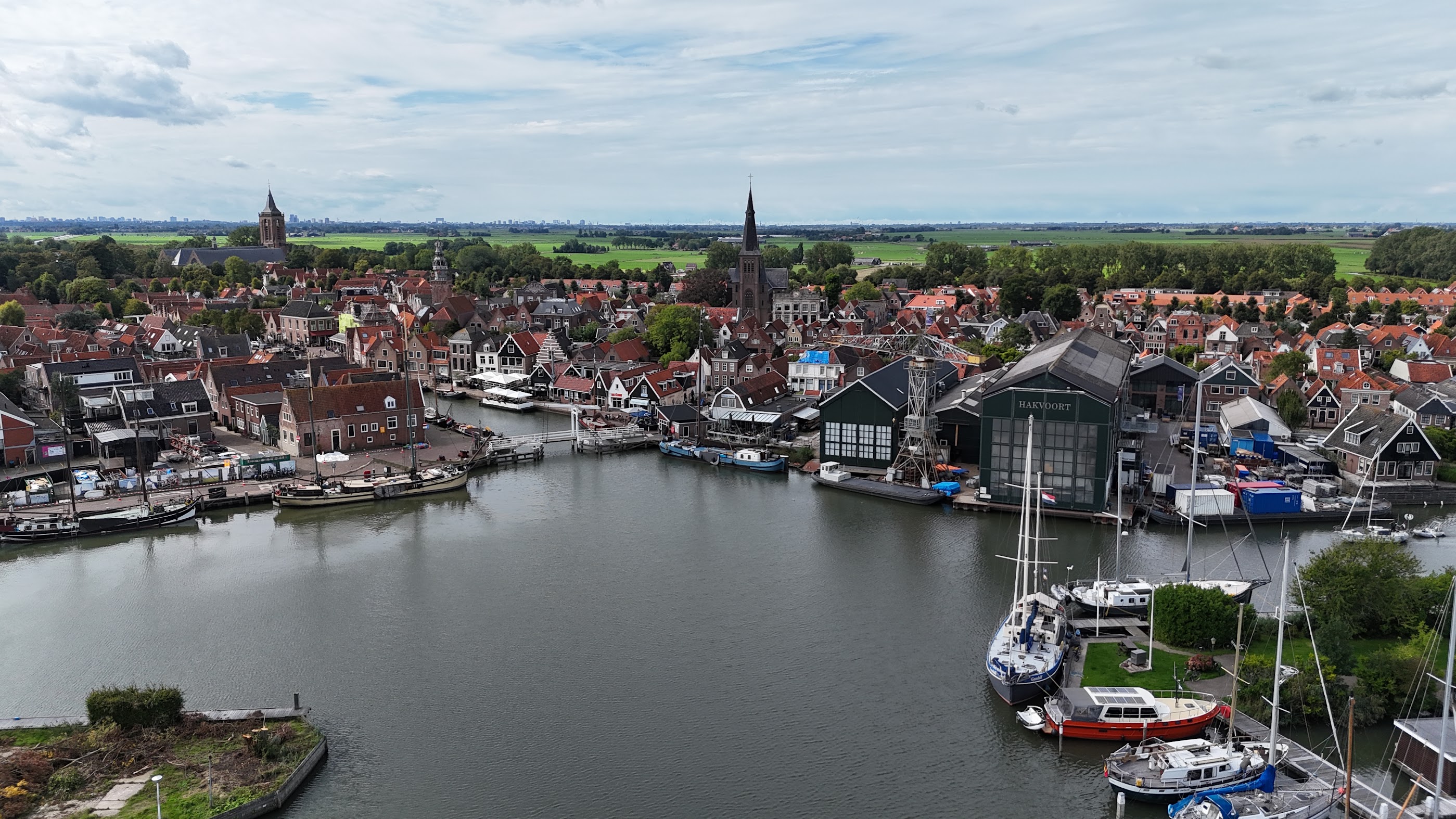 Aerial view of the harbor town of Monnickendam, Netherlands