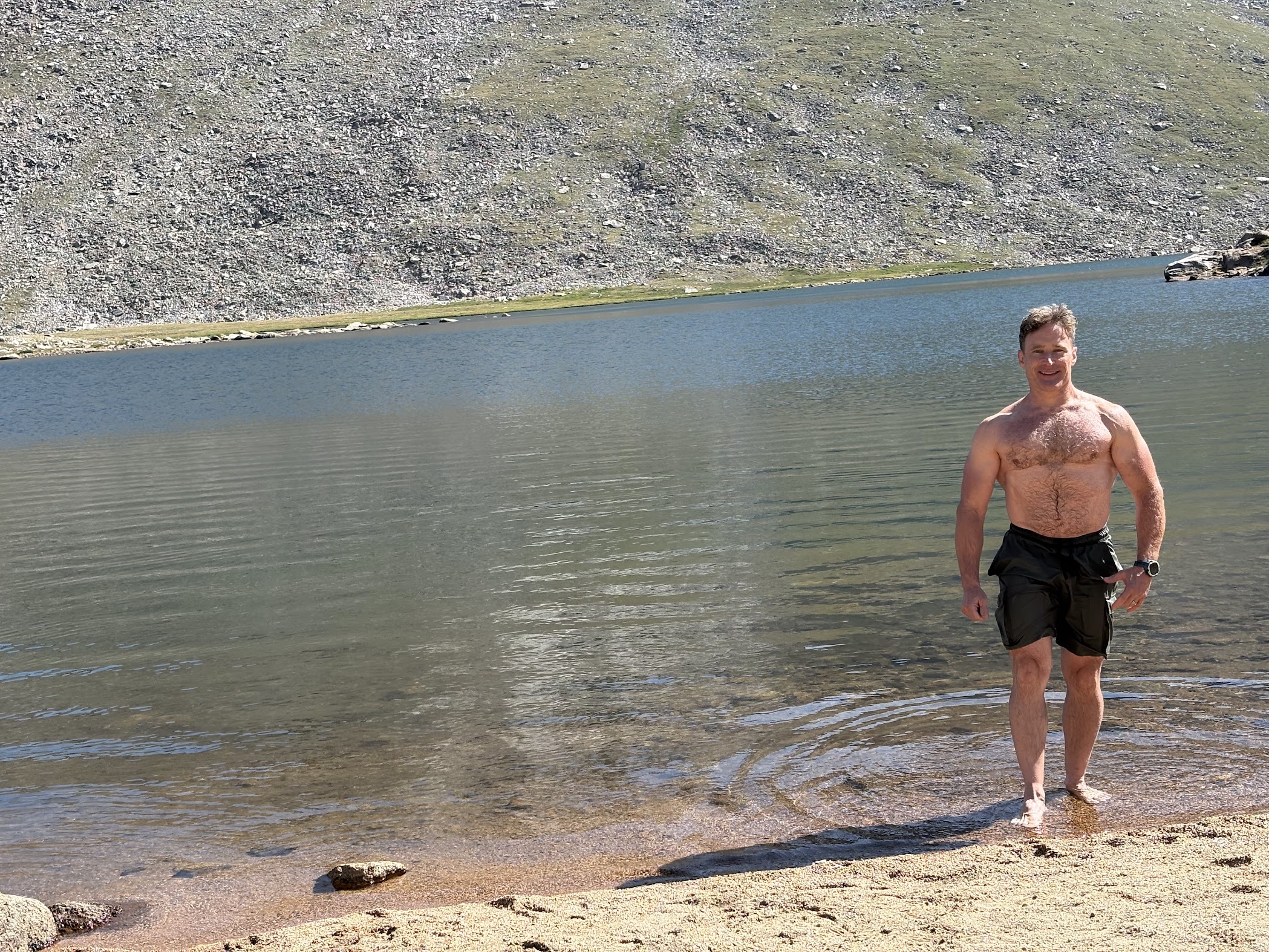 A pre-climb plunge in Summit Lake, Mount Blue Sky Scenic Byway, Colorado