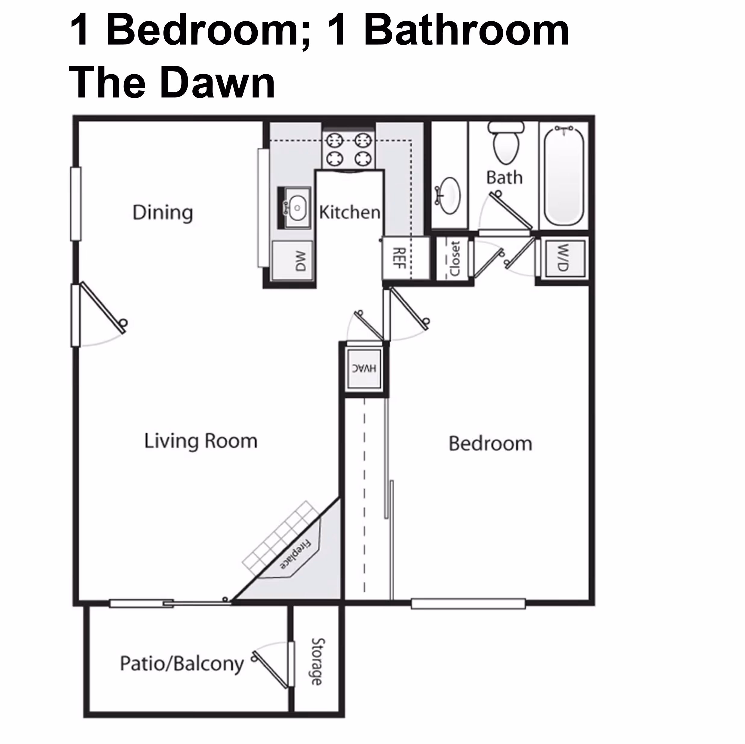 1 Bed / 1 Bath, 640 sq. ft.
