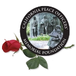 California Peace Officers' Memorial Foundation logo featuring a statue of officers and a red rose with green leaves.