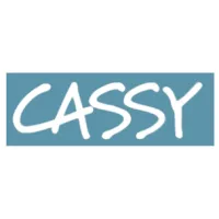 CASSY brand logo in white script on a blue rectangular background.