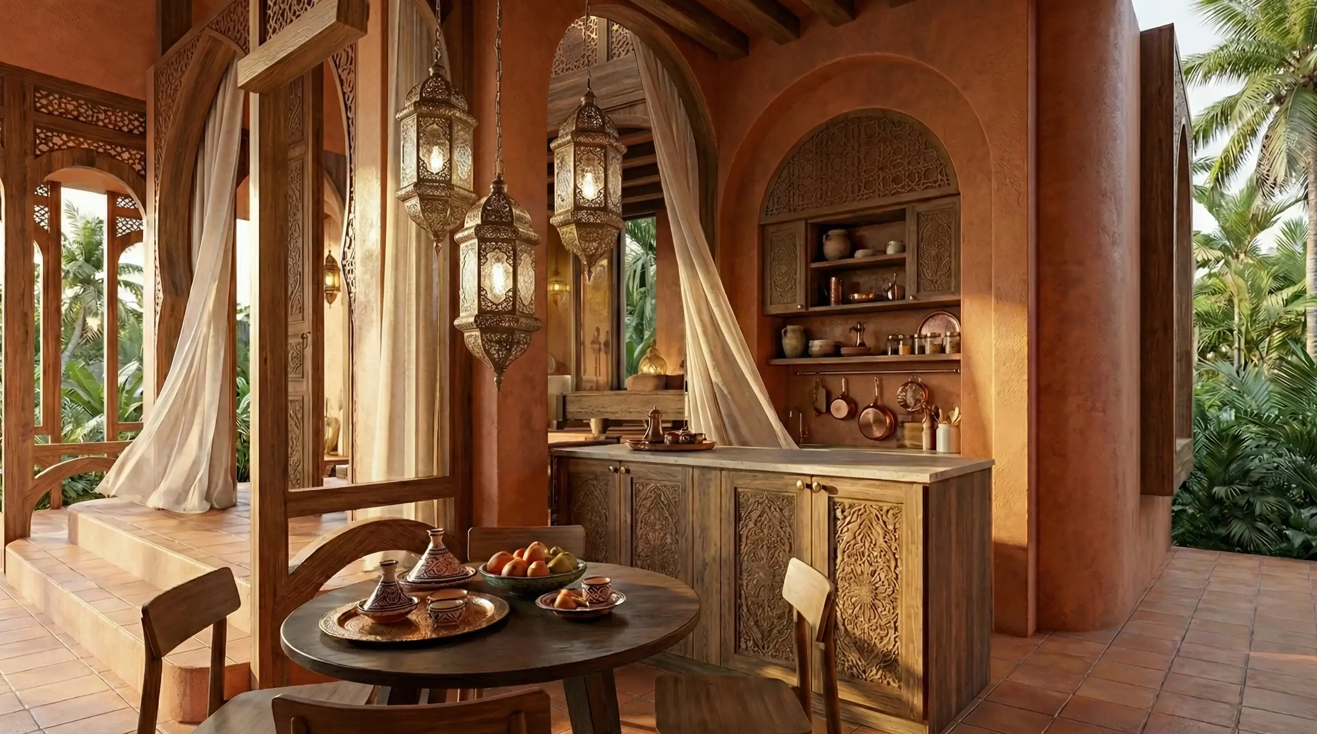 Villa kitchen and dining interior