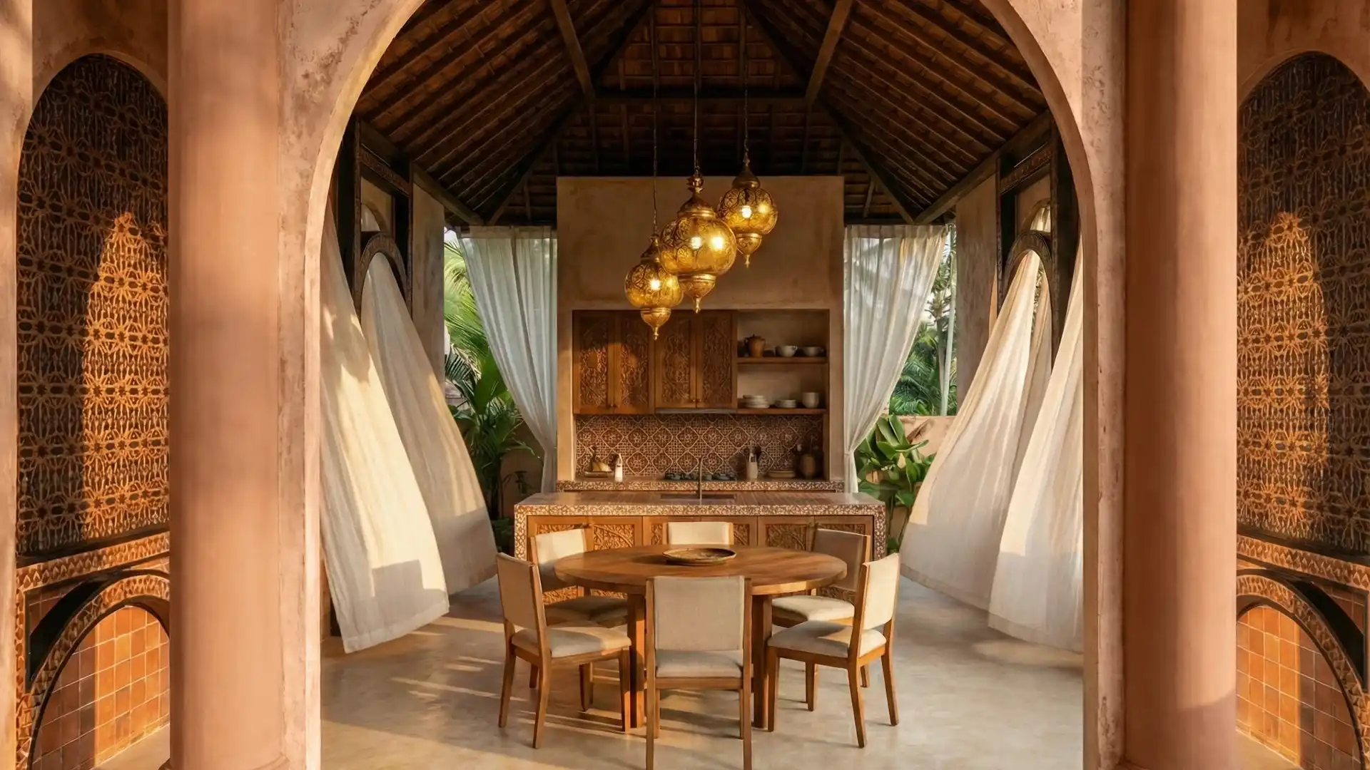 Villa kitchen and dining interior