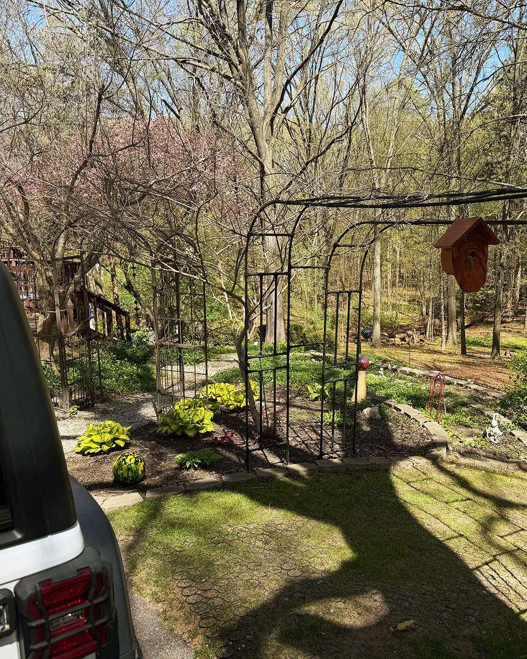 Our backyard with it's cascading garden facing out into the 10 acres of woods.