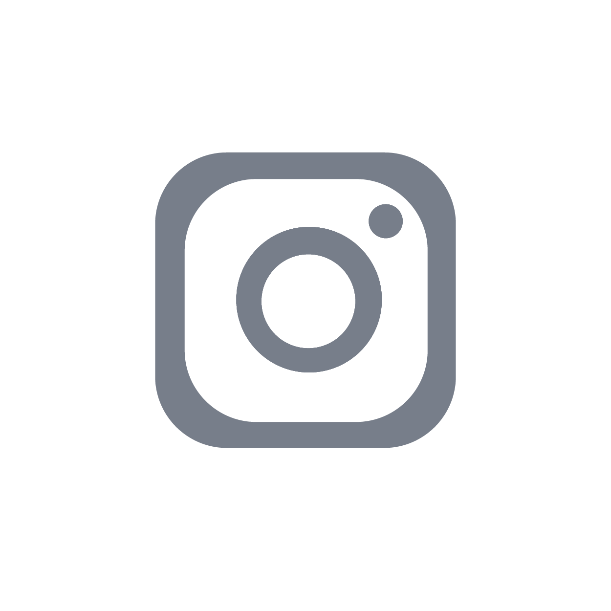 Gray Instagram logo with rounded square outline, circular center, and small circle in upper right corner on a white background.