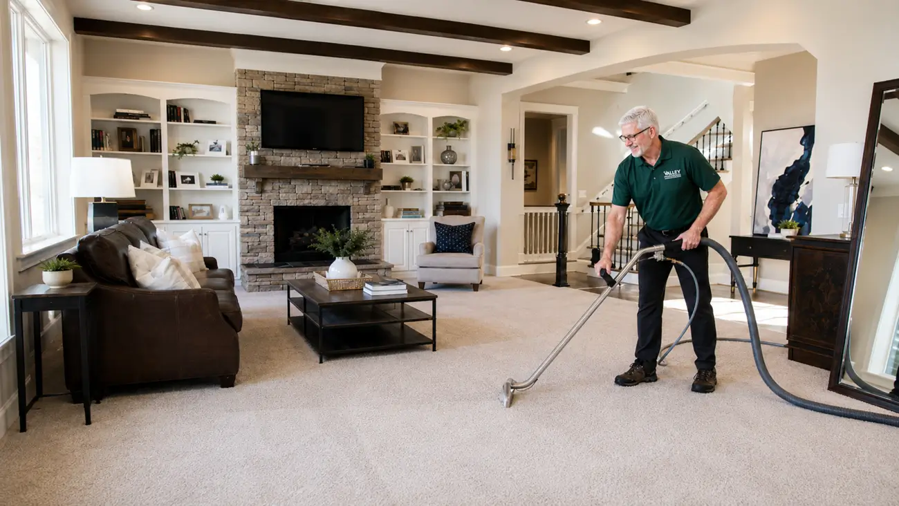 Dean from Valley Professional cleaning the carpet in a West Valley home near Summitview in Yakima