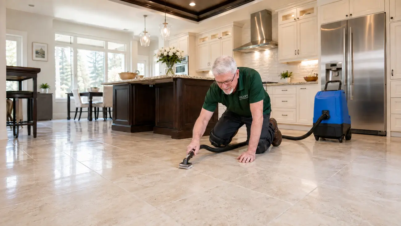 Dean from Valley Professional cleaning the carpet in a Moxee home east of Yakima