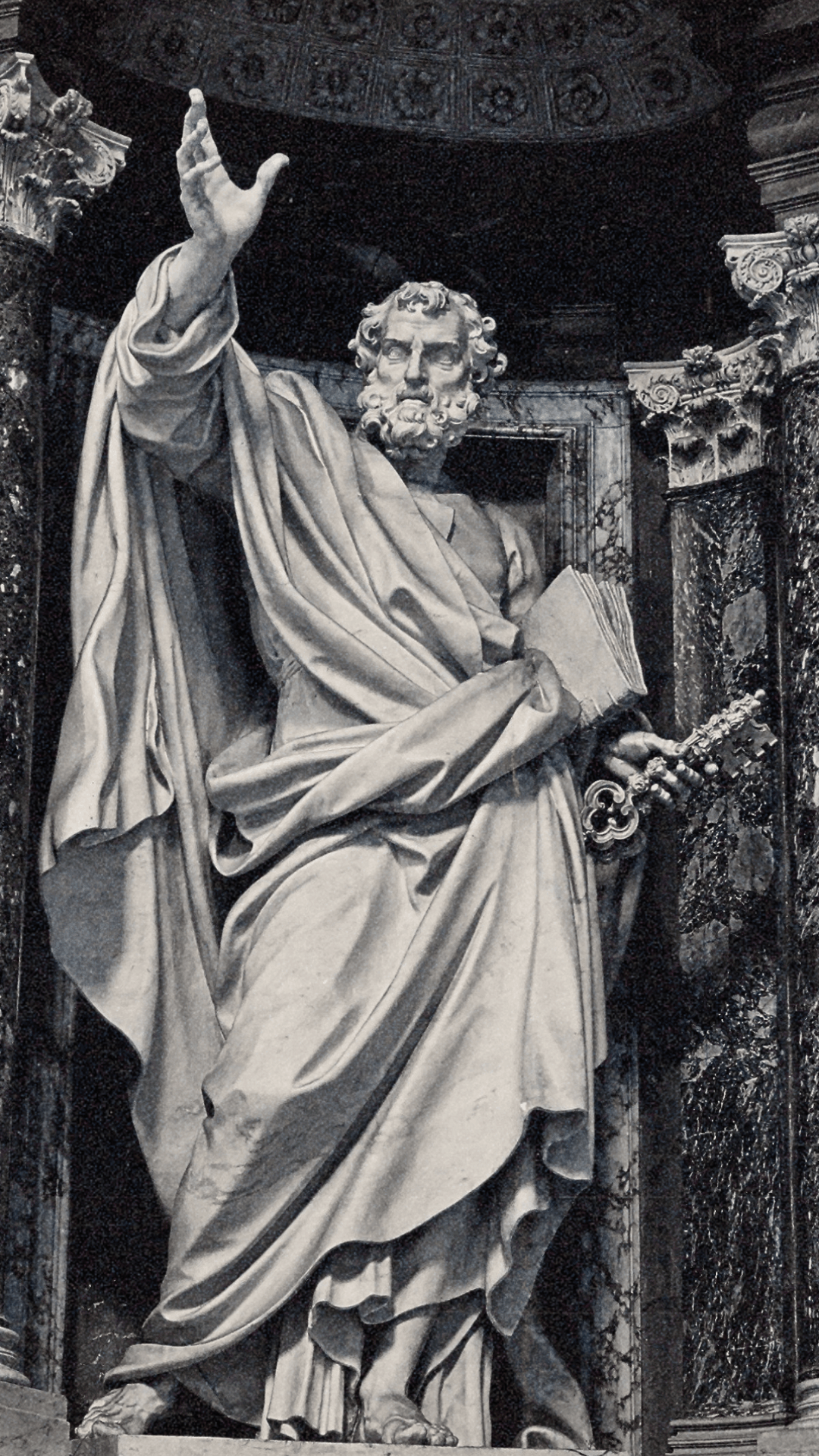 Marble statue of a muscular bearded man reclining, with two small cherub-like figures and a lion's head at his side.