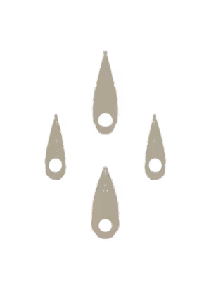 Four stylized beige water droplets with circular cutouts in the center on a white background.