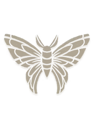 Beige silhouette of a moth with spread wings against a transparent background.