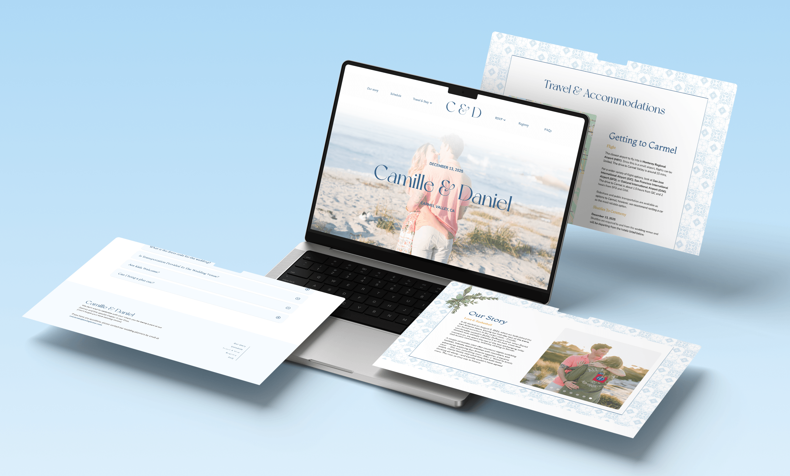 Website design on desktop for Camille and Daniel