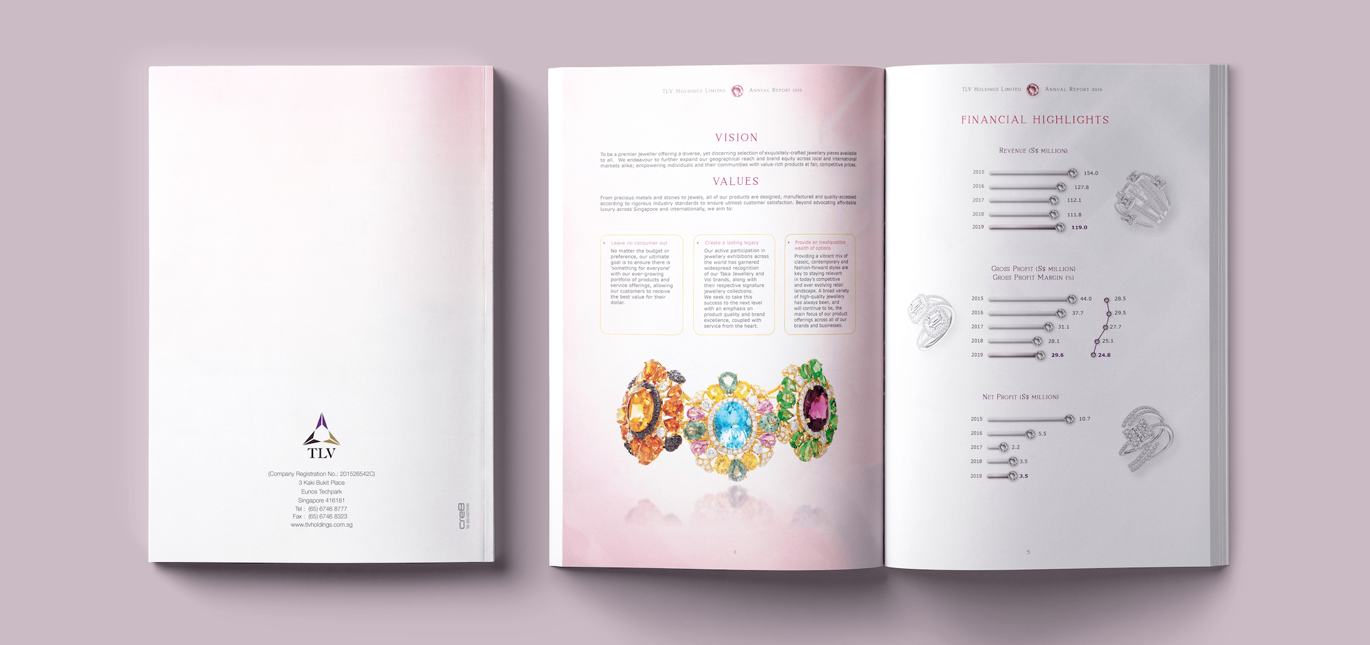 Editorial design for TLV Holdings - Spread mockup