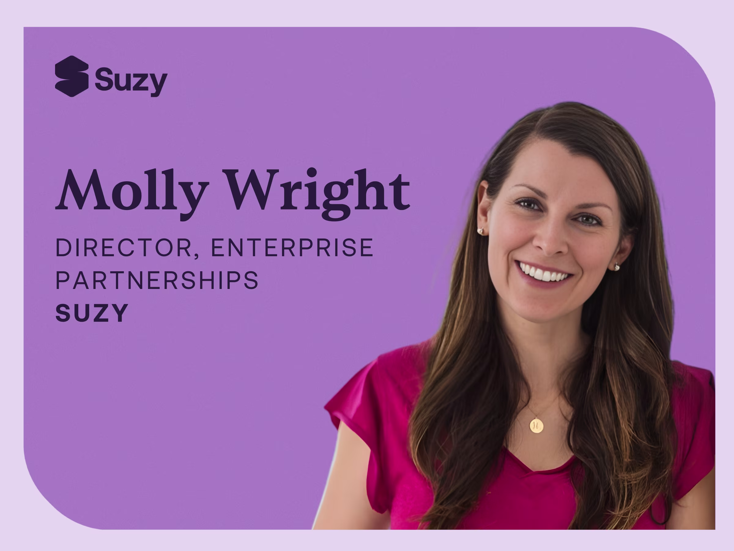 Molly Wright, Director of Enterprise Partnerships at Suzy, professional headshot on purple branded background