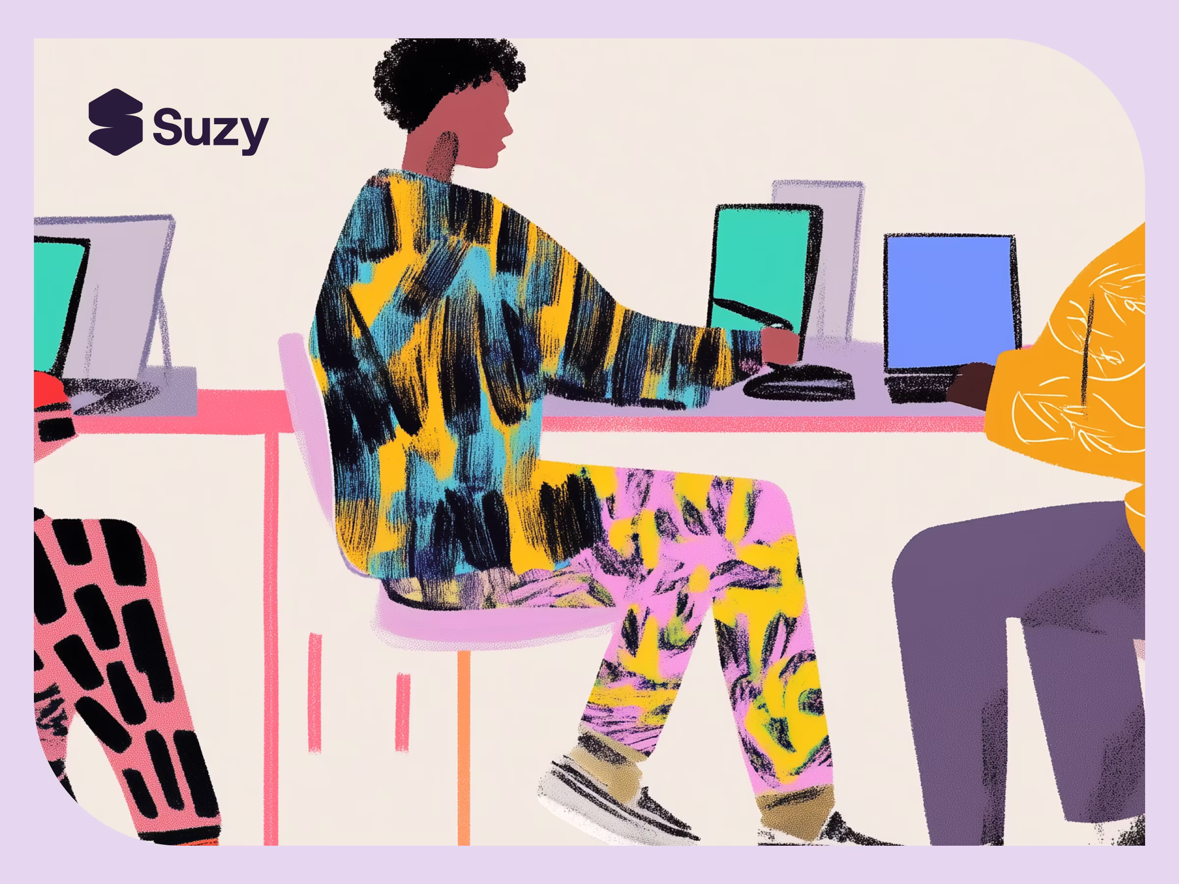 Suzy and The Quirk's Event co-branded logo lockup on a purple gradient background