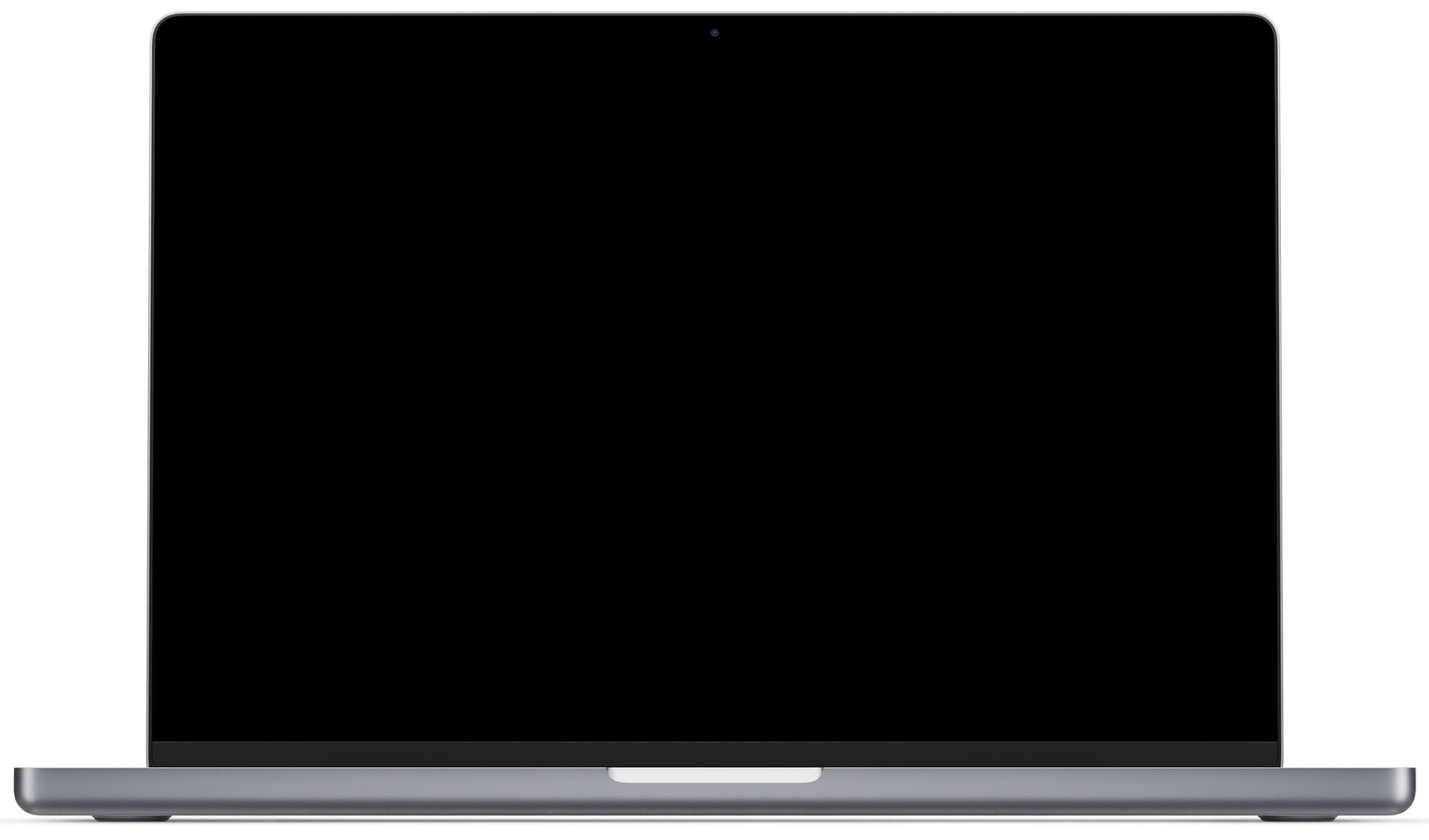 An open laptop computer with a black screen.