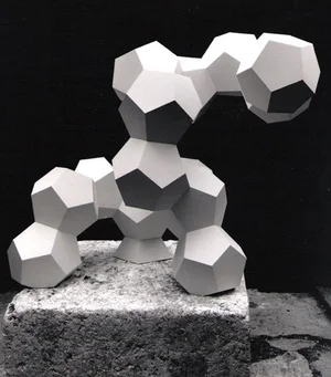 White model of clustered dodecahedral forms on a plinth