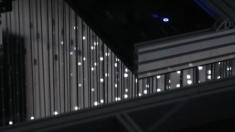 Detail of the Hypercube's suspended LED strands and support structure
